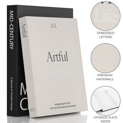 Aesthetic Decorative Books - Set of 2 Stylish Boxes Enhance Your Coffee Table, Bookshelf or Mantel Decor - Beautiful Fake/Faux Books for Modern Home Decoration, Photo Storage and as a Keepsake Box