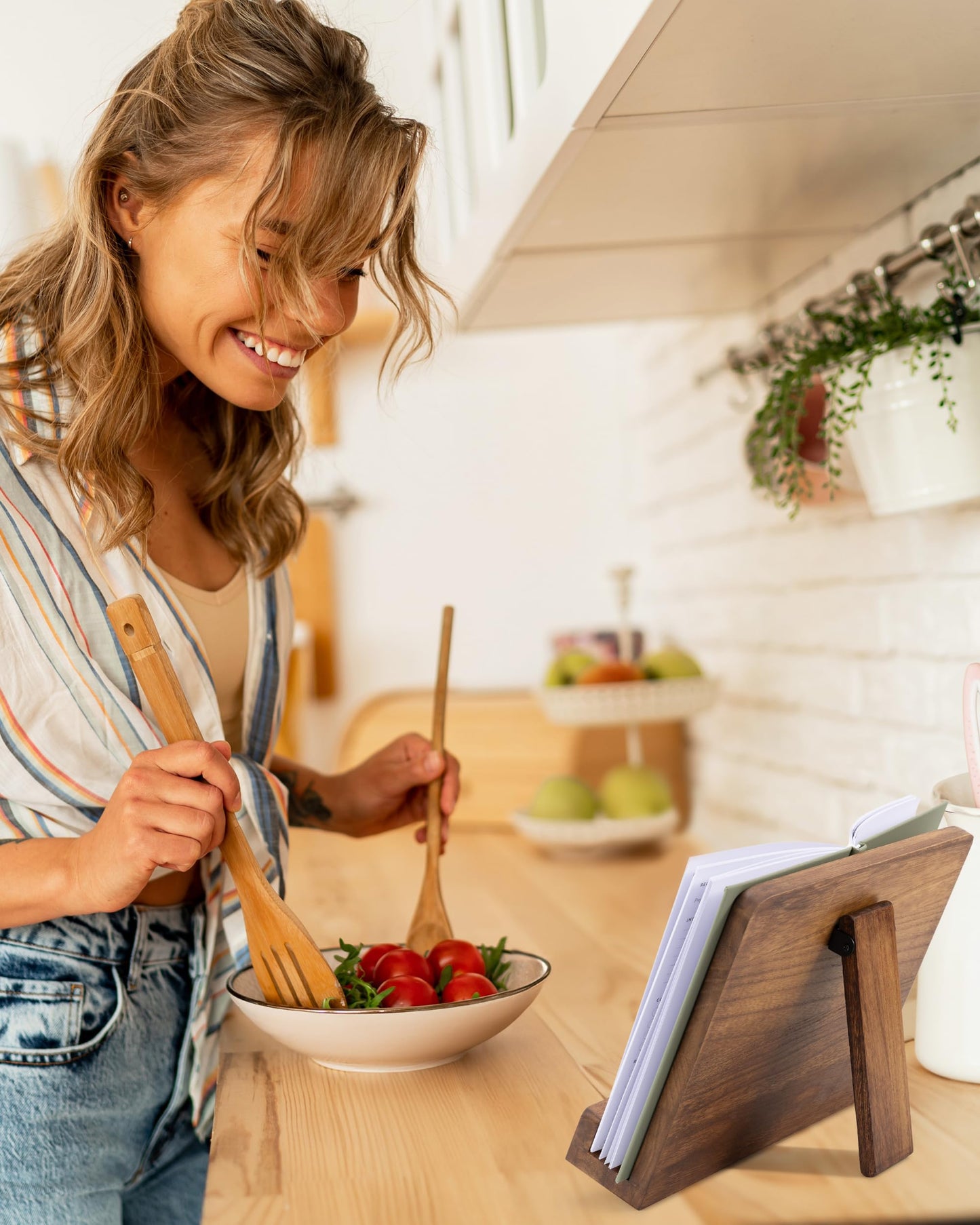 Beautiful Cookbook Stand for Your Kitchen Counter - Solid Wood Stand Easily Keeps Cook or Recipe Books Open for Convenient Cooking - Perfectly Fits Your iPad/Tablet and Enhances Any Kitchen Decor
