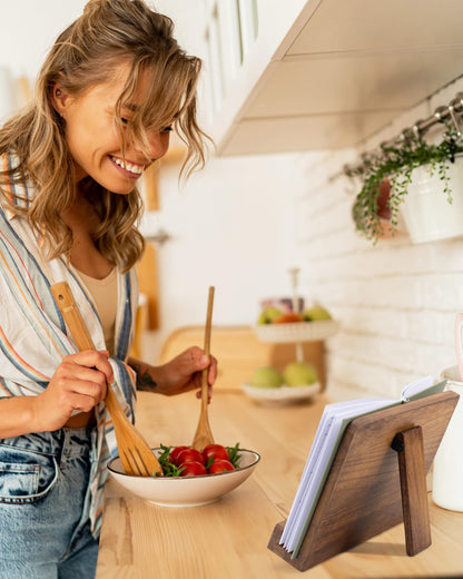 Beautiful Cookbook Stand for Your Kitchen Counter - Solid Wood Stand Easily Keeps Cook or Recipe Books Open for Convenient Cooking - Perfectly Fits Your iPad/Tablet and Enhances Any Kitchen Decor