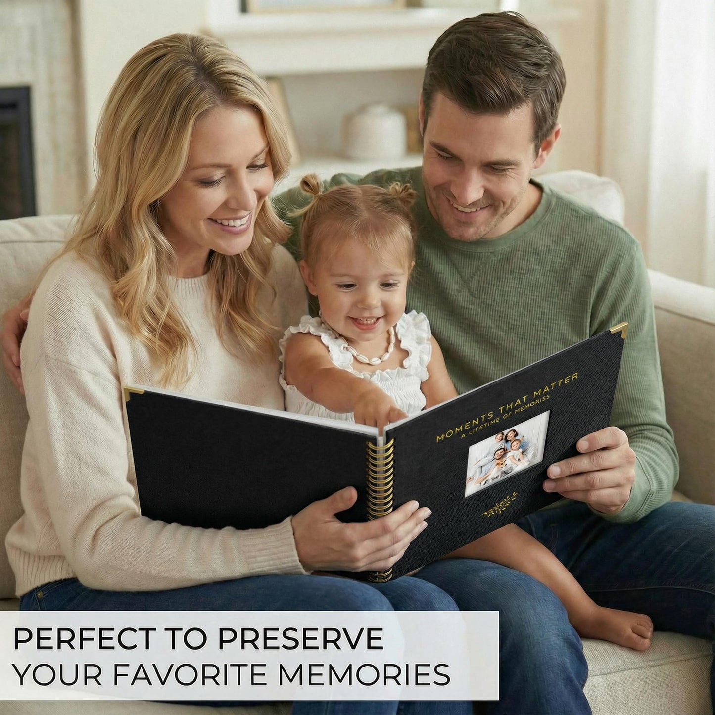 Elegant Scrap Book with Linen Cover and Gold Accents - Beautiful Photo Book & Memory Album for Preserving Cherished Photos - Lovely Gift