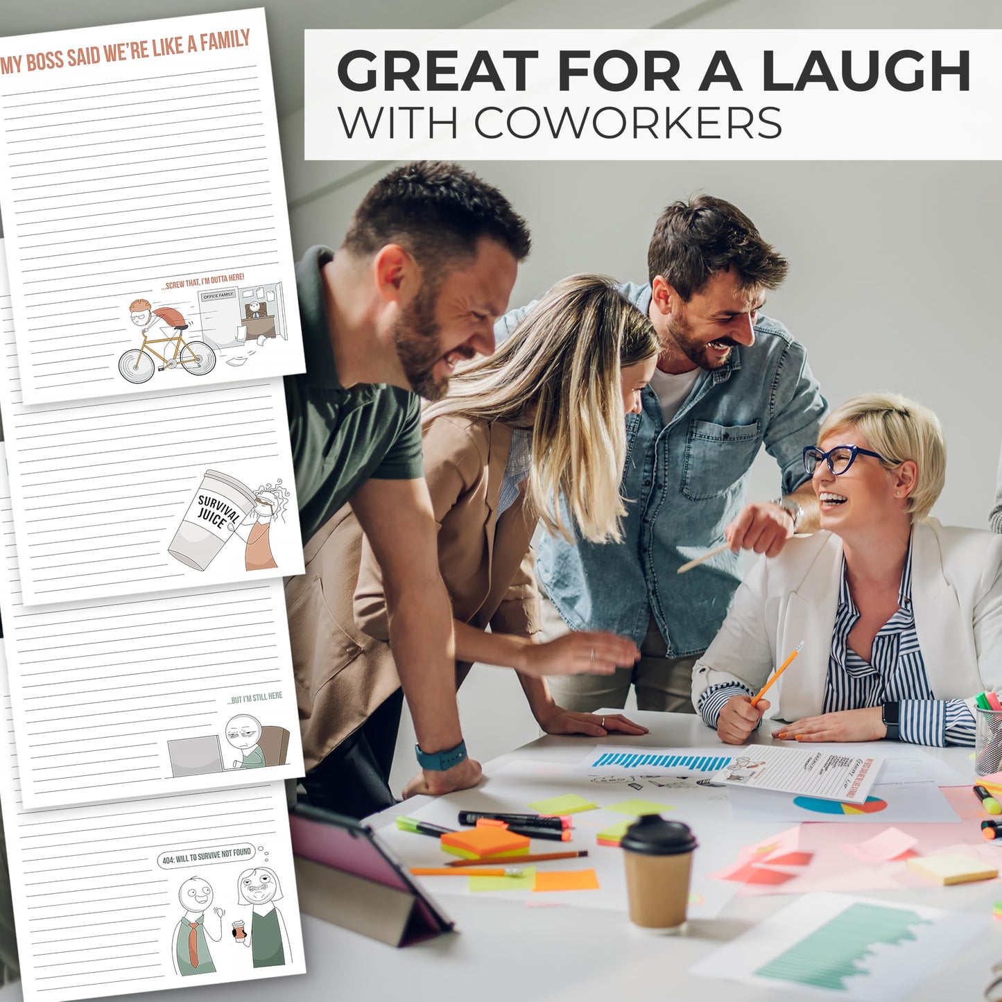 ZICOTO Super Funny Notepads - Hilarious Office Gift for Your Women Coworkers - Set of 4 Office Supplies Memo Pads w/ 4 Assorted Designs, 50 Sheets Each, 4.25" x 5.5"