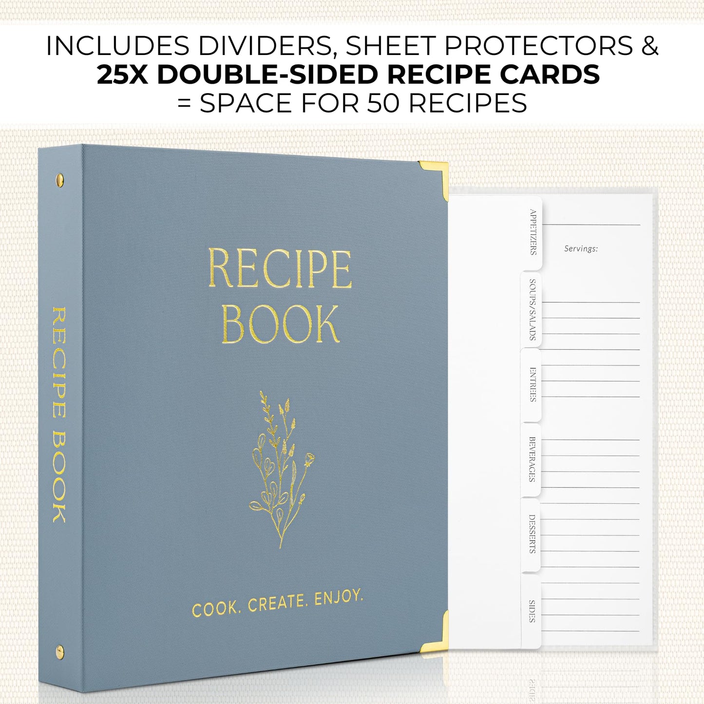 Aesthetic 8.5" x 11" Recipe Binder with Waterproof Cover - The Perfect Recipe Book with Plastic Sleeves to Write in Your Own Recipes - Quality Blank Cookbook Binder, Cards incl.