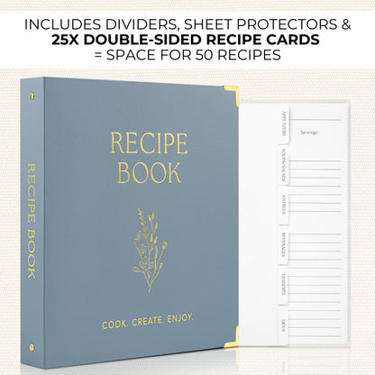 Aesthetic 8.5" x 11" Recipe Binder with Waterproof Cover - The Perfect Recipe Book with Plastic Sleeves to Write in Your Own Recipes - Quality Blank Cookbook Binder, Cards incl.
