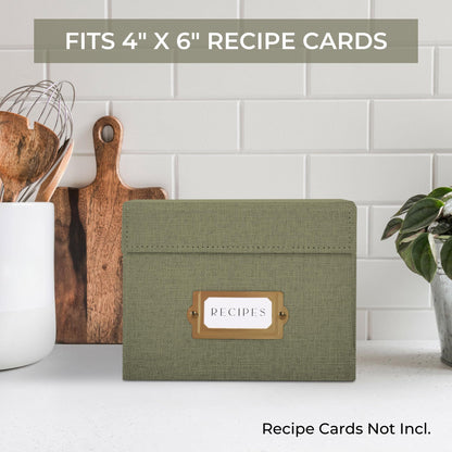 ZICOTO Beautiful Linen Recipe Box - Fits 4x6 inch Recipe Cards to Organize Up to 250 Recipes - Sturdy Card Holder and Great Gift for Any Kitchen - Cards Not Incl.