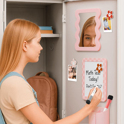 Stylish Locker Accessories Kit for Girls - Includes Mirror, Whiteboard, Pen Holder, Cute Flower Magnets & Marker Set - All-in-One School Locker Decor & Organizer Set to Brighten Up Your School Day