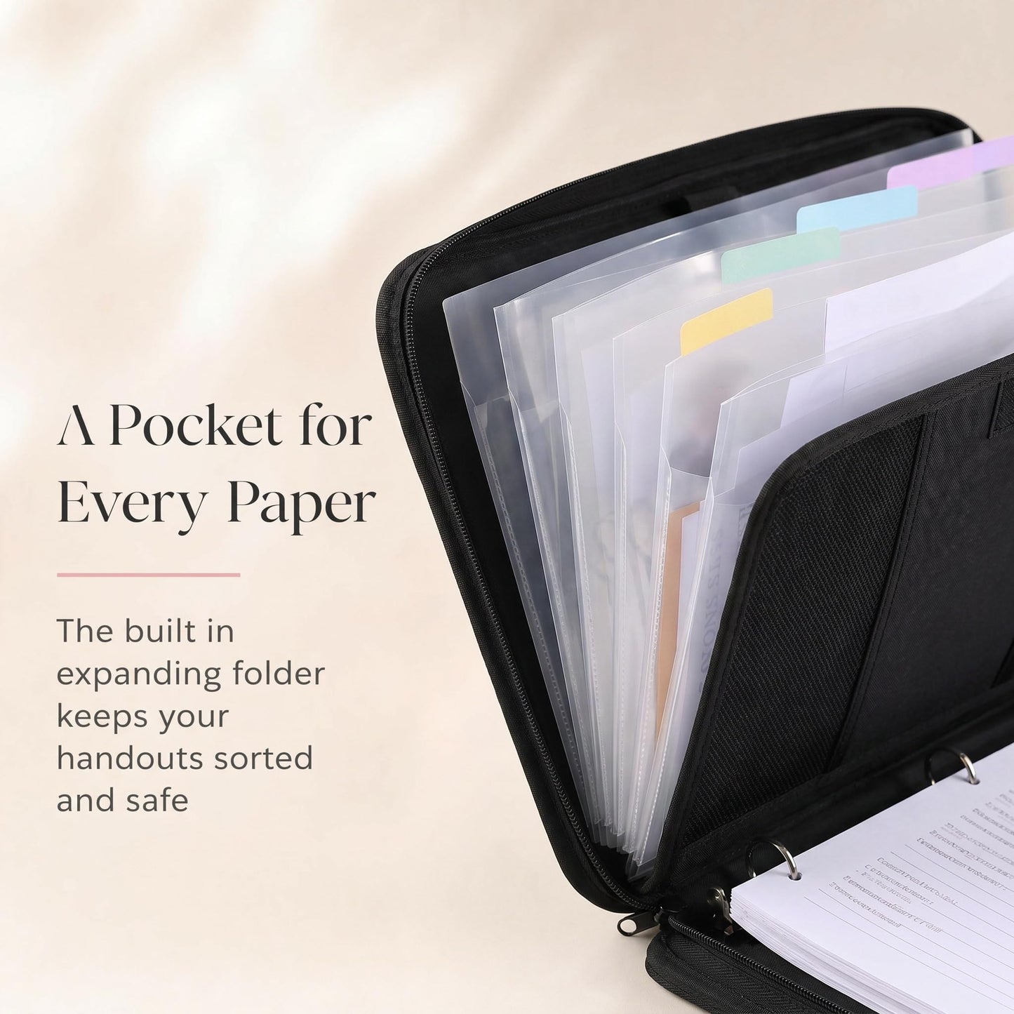 Sturdy 3 Ring Zipper Binder with Strap for School - Beautiful 1 Inch Zip Up Binder with 5-Tab Dividers Holds 420 Sheets, Books & Laptop - Easy to Carry Trapper Keeper Made of Premium Fabrics