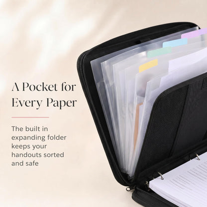 Sturdy 3 Ring Zipper Binder with Strap for School - Beautiful 1 Inch Zip Up Binder with 5-Tab Dividers Holds 420 Sheets, Books & Laptop - Easy to Carry Trapper Keeper Made of Premium Fabrics