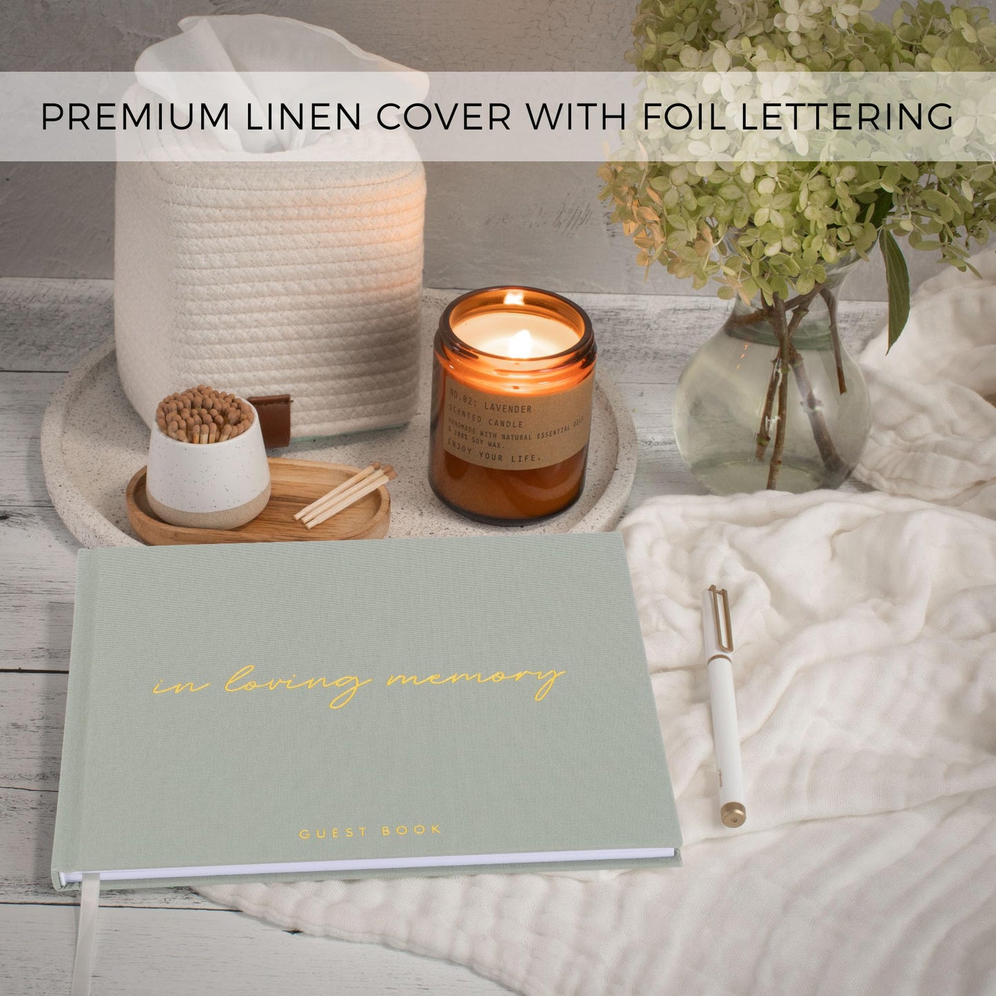 ZICOTO Beautiful Linen Funeral Guest Book for The Celebration of Life - The Perfect in Loving Memory Book with Ample Space to Sign in for Guests - Premium Craftsmanship for Honoring Loved Ones