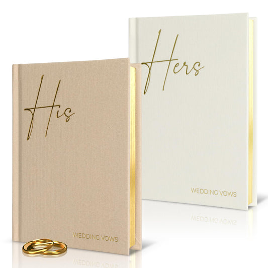 Elegant Linen Wedding Vow Books With Gold Foil Lettering - Perfectly Sized His and Hers Vow Books With Plenty Of Pages To Write Whatever is on Your Heart - A Beautiful Addition For The Wedding Day