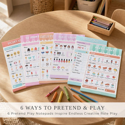 Fun Pretend Play Notepads Kids Love - Set of 6 Themed Pads for Role Play