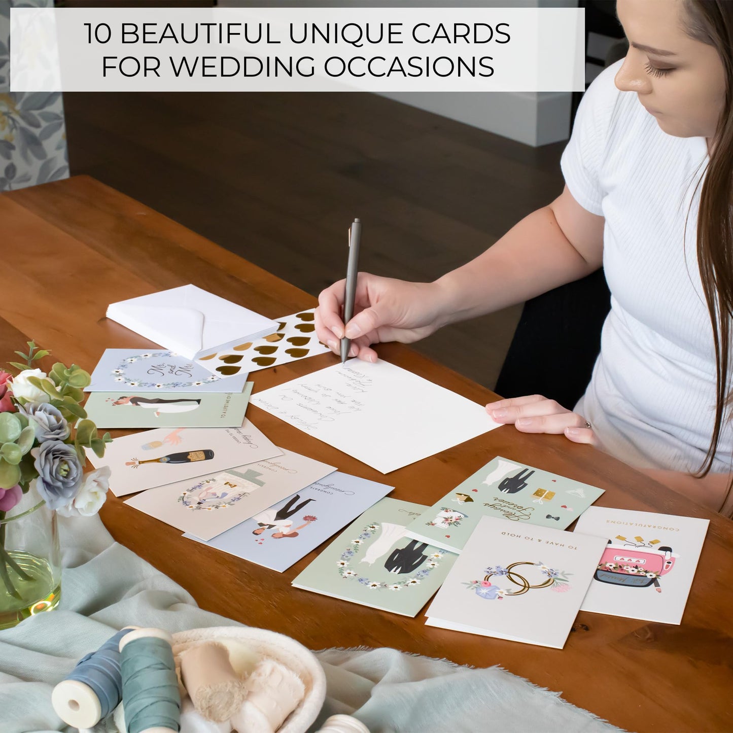 ZICOTO Beautiful Wedding Cards Set of 10 with Envelopes and Stickers - Elegant Blank Engagement Cards for Personalized Congratulations Wishes - Perfect for Wedding Shower Gifts for the Bride & Groom