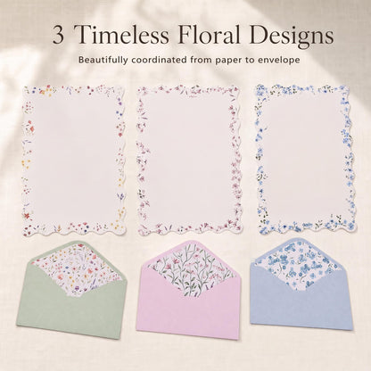Beautiful Stationery Set with Envelopes - Scalloped Letter Writing Paper