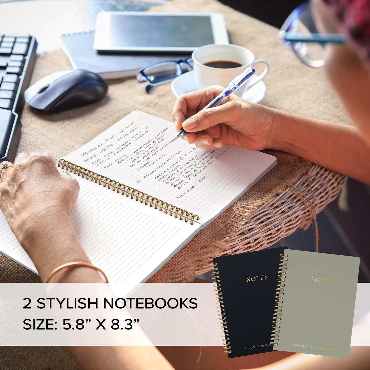 ZICOTO Aesthetic Spiral Notebook Set of 2 For Women and Men - Cute Ruled 8x6 Journal/Notebook with Pockets And Lined Pages - Perfect A5 Supplies to Stay Organized at Work or School