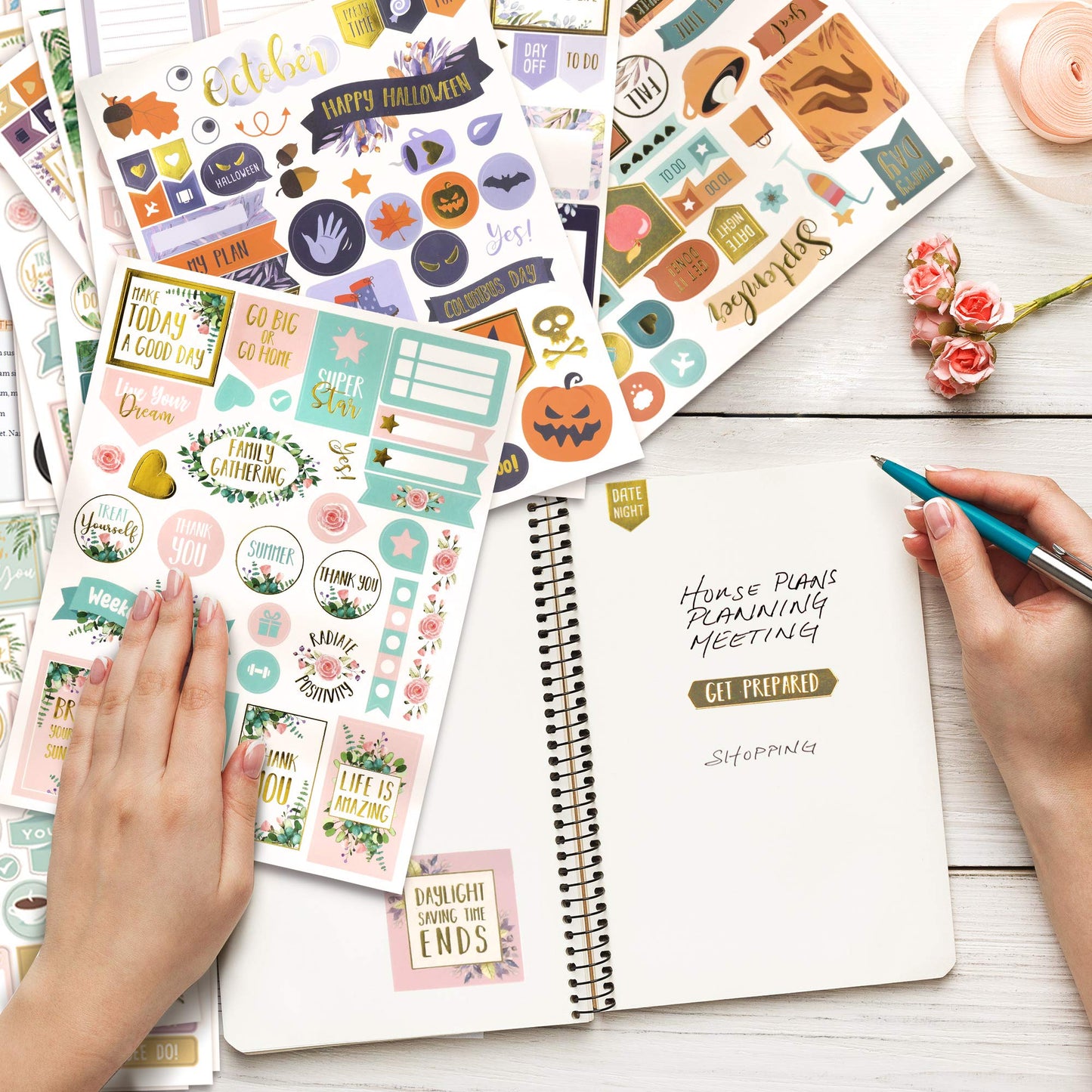Aesthetic Greenery Planner Stickers for Fun Planning - 1100+ Stunning Gold Foil Monthly Designs - The Perfect Scrapbook Sticker Accessories to Enhance Your Daily Calendar and Planner Journaling