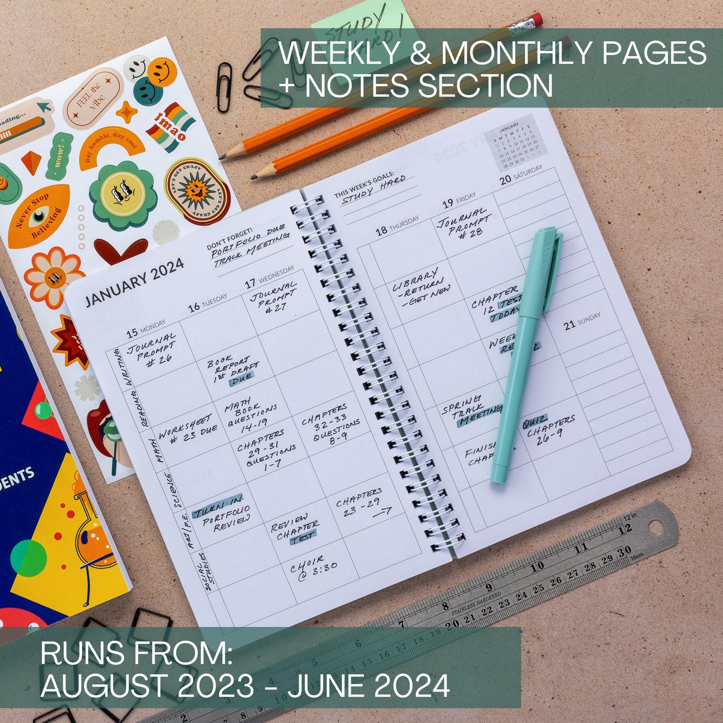 Aesthetic 2023-2024 Student Planner To Stay Organized - A Beautiful 8.5" x 5.5" Planner for Middle and High School Students with Weekly & Monthly Spreads For The 23-24 Academic Year