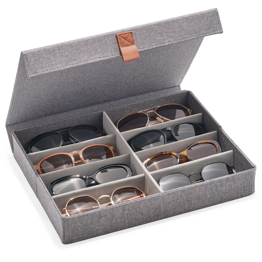 ZICOTO Beautiful Sunglass Storage Organizer For 8 Pairs - A Stylish Linen Case Protects and Displays All Your Glasses - The Perfect Storage Organizer To Hold Multiple Glasses Safe and Dust Free