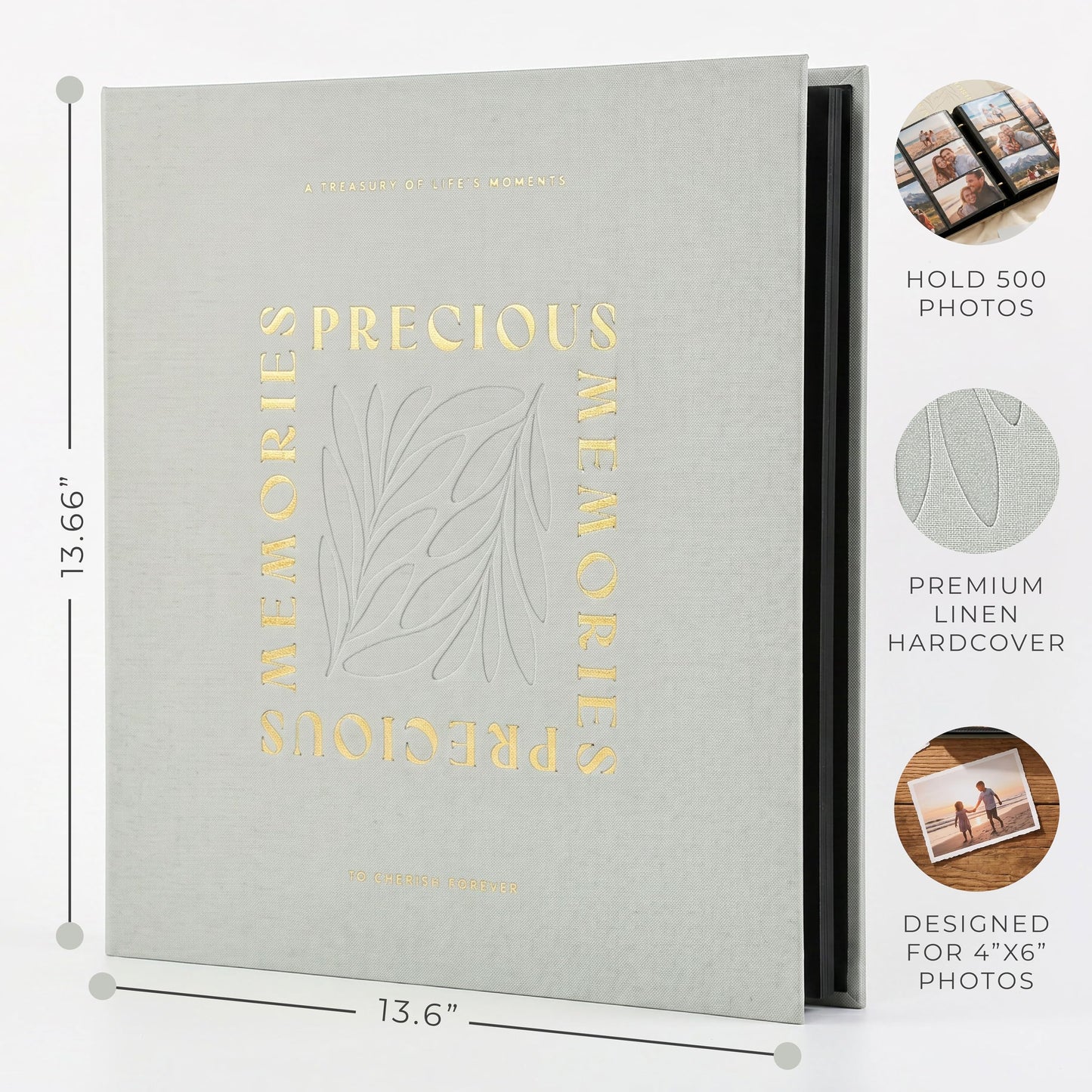 Beautiful Linen Photo Album For 4x6 Photos - Safely Holds Up To 500 Pictures of Unique Memories - The Perfect Big Photo Book To Store All Pictures of Treasured Family, Baby or Wedding Moments