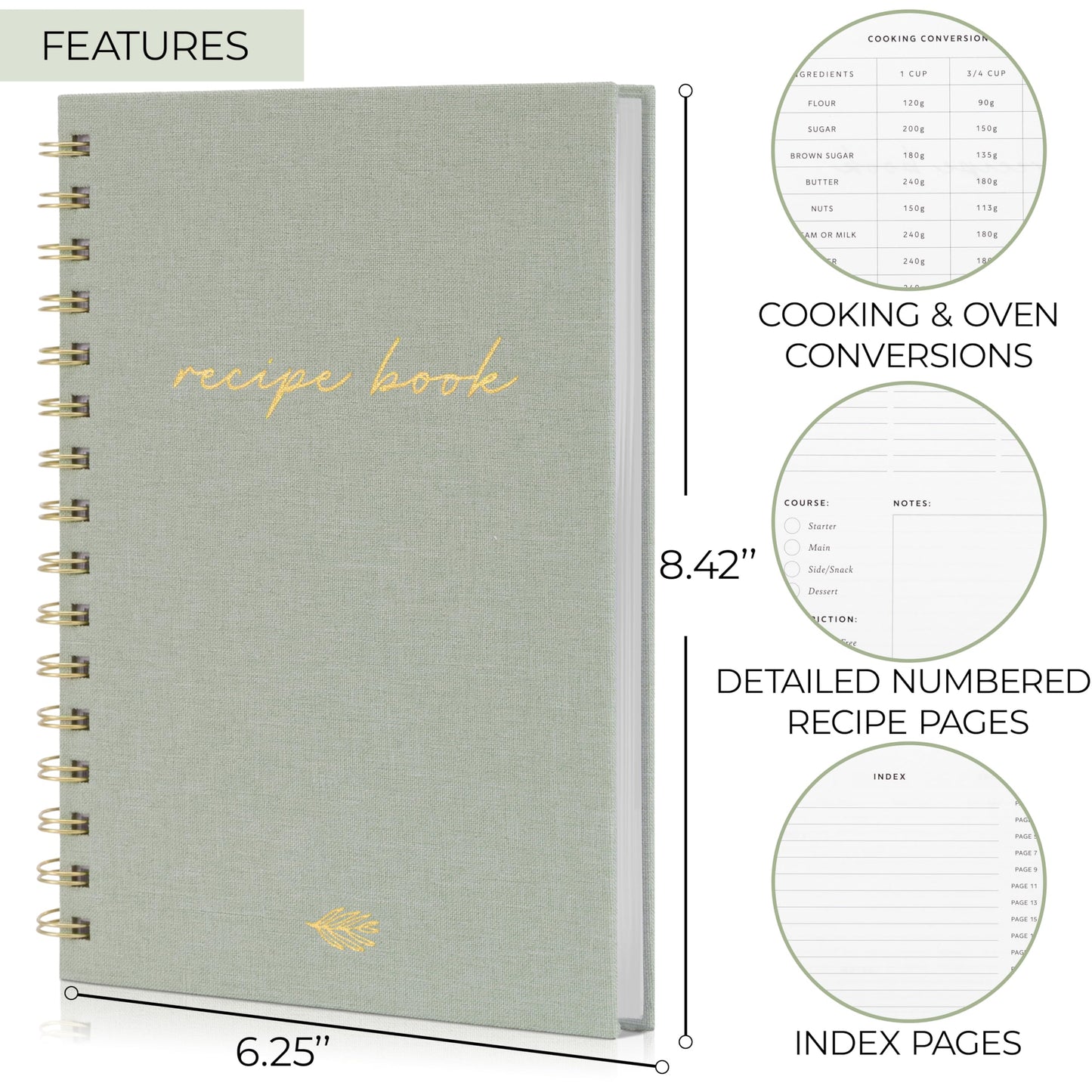 ZICOTO Aesthetic Blank Recipe Book with Linen Cover - The Perfect Recipe Notebook to Write in Your Own Recipes - Beautiful Blank Cookbook to Organize Your Recipes