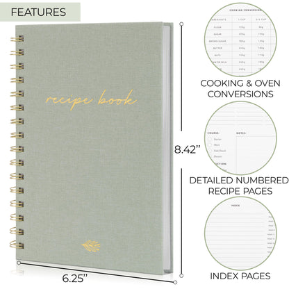 ZICOTO Aesthetic Blank Recipe Book with Linen Cover - The Perfect Recipe Notebook to Write in Your Own Recipes - Beautiful Blank Cookbook to Organize Your Recipes