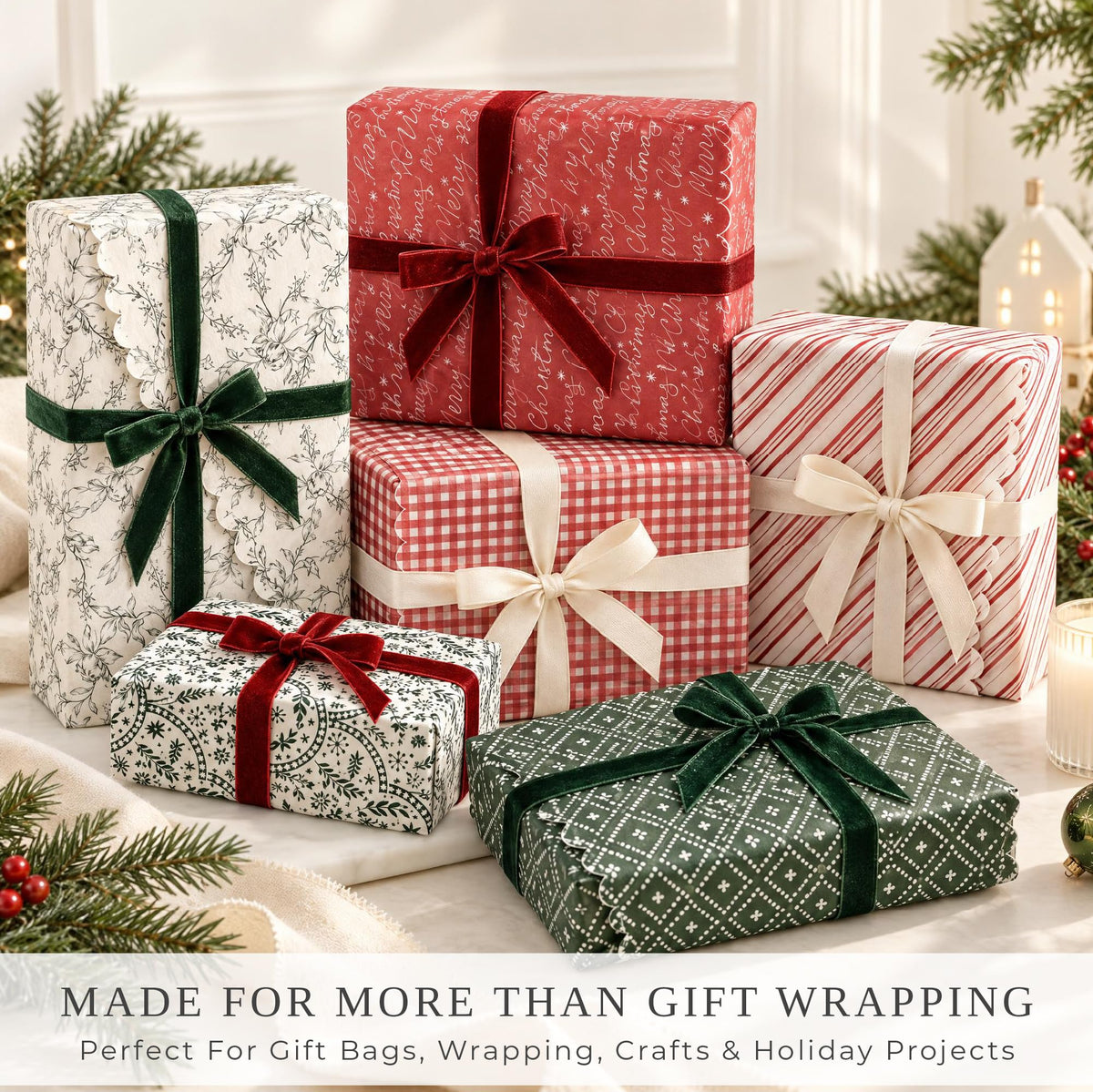 Beautiful Christmas Tissue Wrapping Paper Sheets for Gift Bags - Set of 100