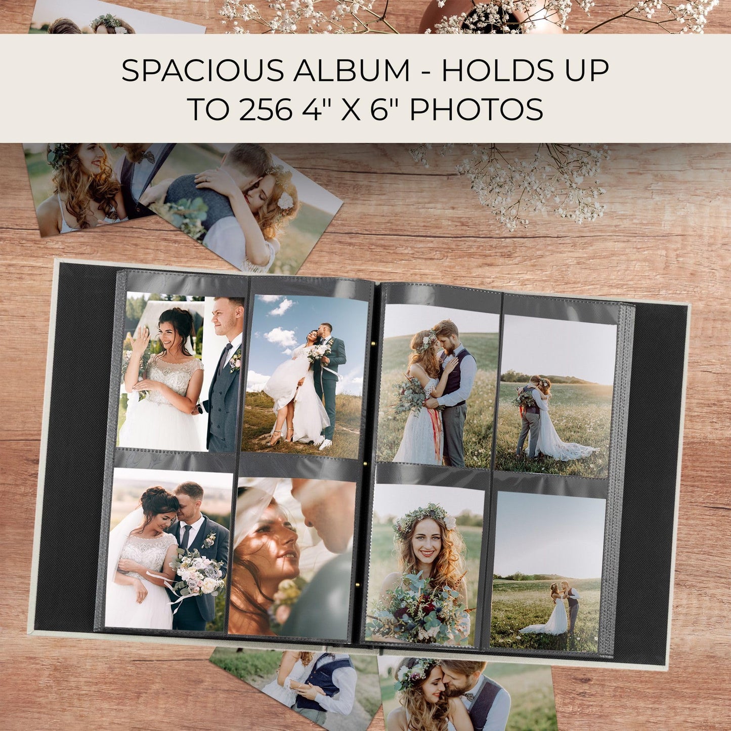 Beautiful Linen Photo Album For 4x6 Photos - Safely Holds Up To 256 Pictures of Unique Memories - The Perfect Large Photo Book To Store All Pictures of Treasured Family, Baby or Wedding Moments