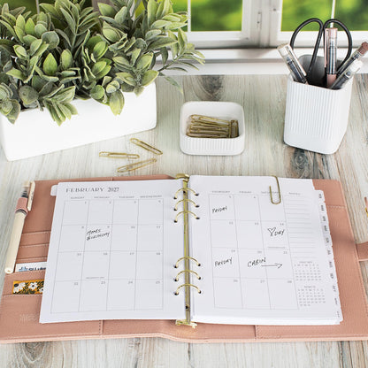 Beautiful 2026-2027 Daily Planner A5 Inserts for 6 Ring Binders - Durable Paper Refill Set 5.5" x 8.3" - Refills for Notebook Incl. Tabs & Monthly Calendar Spreads - From July 2026 - December 2027