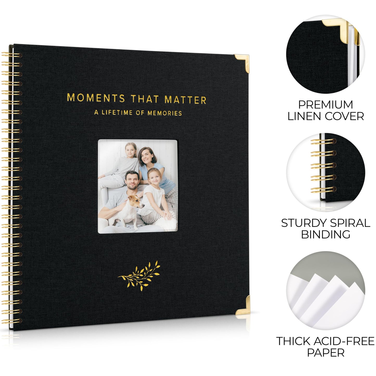 Elegant Scrap Book with Linen Cover and Gold Accents - Beautiful Photo Book & Memory Album for Preserving Cherished Photos - Lovely Gift