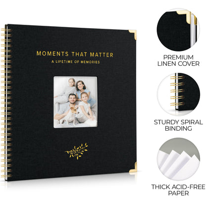 Elegant Scrap Book with Linen Cover and Gold Accents - Beautiful Photo Book & Memory Album for Preserving Cherished Photos - Lovely Gift