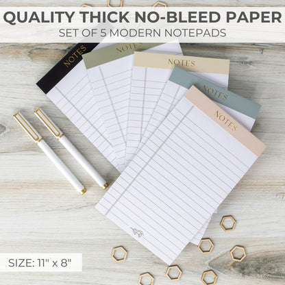 ZICOTO Aesthetic Note Pads Set Of 5 - Quality 5x8 inch Lined Legal Pads For Women Or Men - The Perfect Writing Notepads and Office Desk Supplies to Easily Organize Your To-Do Lists
