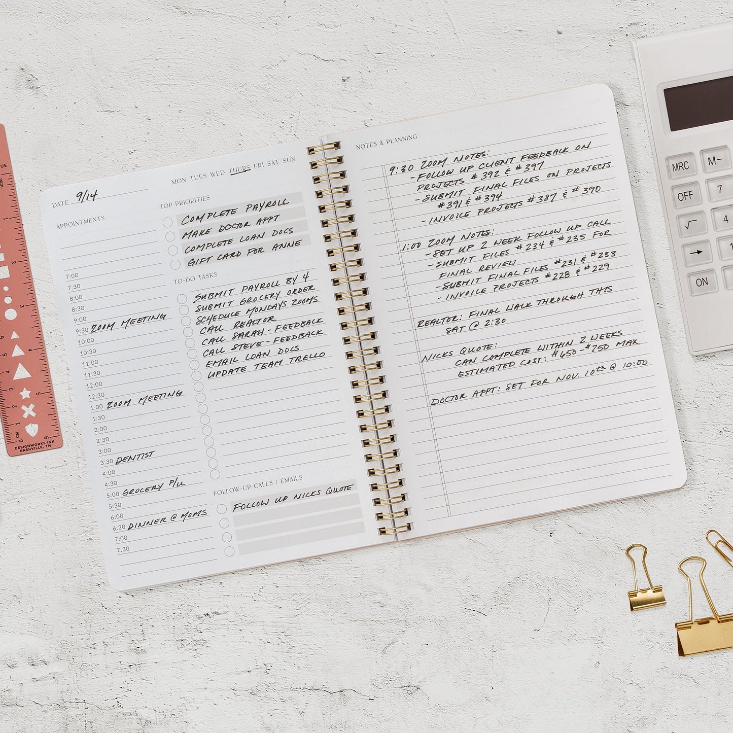 Beautiful Daily Planner And Notebook With Hourly Schedule - Aesthetic Spiral To do List Notepad to Easily Organize Your Tasks And Appointments - Stylish Book And School Or Office Supplies For Women