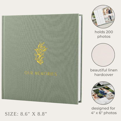 Beautiful Photo Album for 4x6 Pictures - Perfect Picture Book for Wedding, Baby Shower and more - 200 Photo Slots Albums to Collect Your Memories