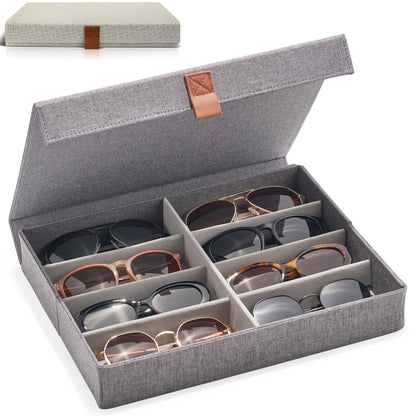 ZICOTO Beautiful Sunglass Storage Organizer For 8 Pairs - A Stylish Linen Case Protects and Displays All Your Glasses - The Perfect Storage Organizer To Hold Multiple Glasses Safe and Dust Free