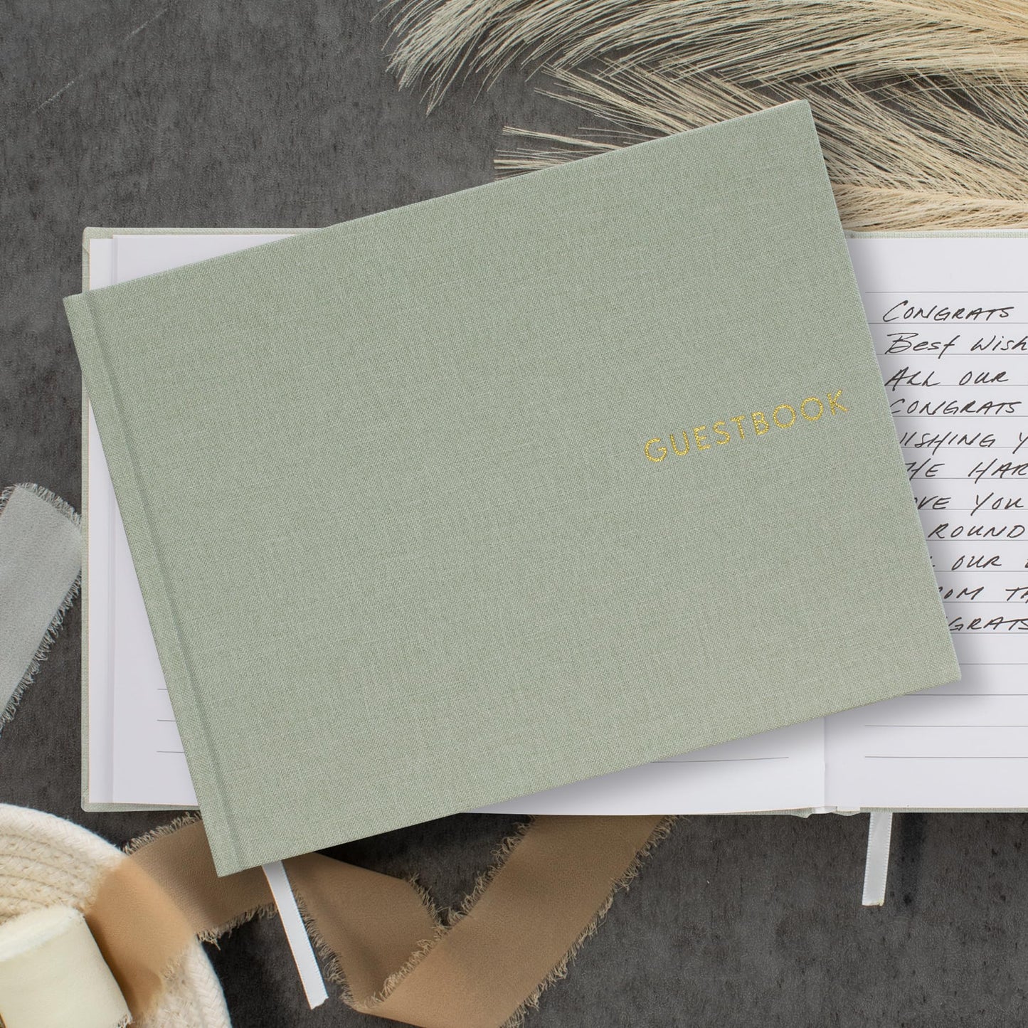 ZICOTO Beautiful Linen Wedding Guest Book for Your Wedding Reception - Simply Elegant Guestbook to Sign in and Add Polaroid Photos - The Perfect Baby Shower Guest Book and Addition to Your Big Day