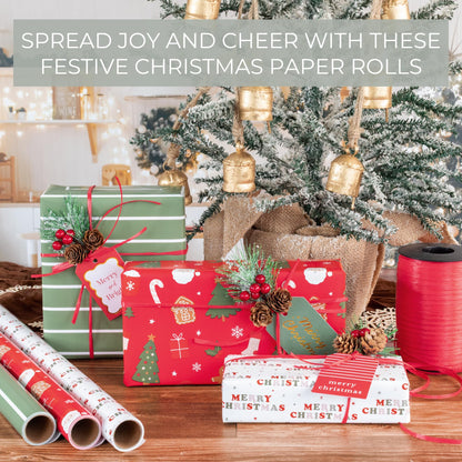 Beautiful Christmas Gift Wrapping Paper Rolls For Small & Medium Size Gifts - Set of 3 Quality Paper Rolls With Cute Designs - Add a Touch of Magic to Every Gift You Wrap - 17 in x 120 in Per Roll