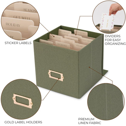 ZICOTO Beautiful Greeting Card Organizer Box With Dividers - Sturdy Linen Storage Box Easily Organizes All Your Greeting Cards in Style - Cute Card Holder Safely Stores Up to 300 Small Or Large Cards