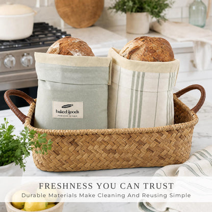 ZICOTO Charming Bread Bags for Homemade Bread - Set of 2 Beeswax-Lined Reusable Linen Bags That Keep Your Sourdough Fresh Naturally - A Thoughtful Bread Storage Gift for Bread Making Lovers