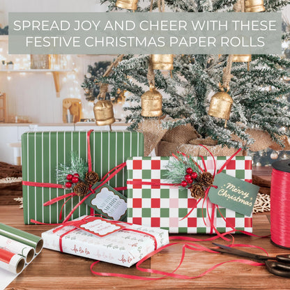 Beautiful Christmas Gift Wrapping Paper Rolls For Small & Medium Size Gifts - Set of 3 Quality Paper Rolls With Cute Designs - Add a Touch of Magic to Every Gift You Wrap - 17 in x 120 in Per Roll