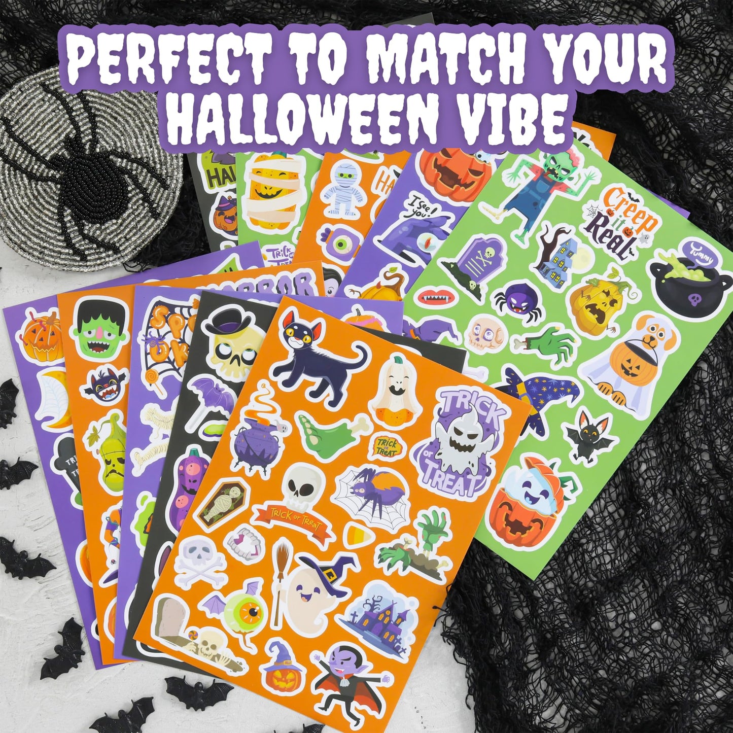 Fun Halloween Stickers for Kids - Large Set of 200 Spooky Stickers for Halloween Party Favors, Classroom Decor, Gifts, Treats, Crafts and Toys - Fun Bulk Stickers for Trick-or-Treat Bags and Baskets