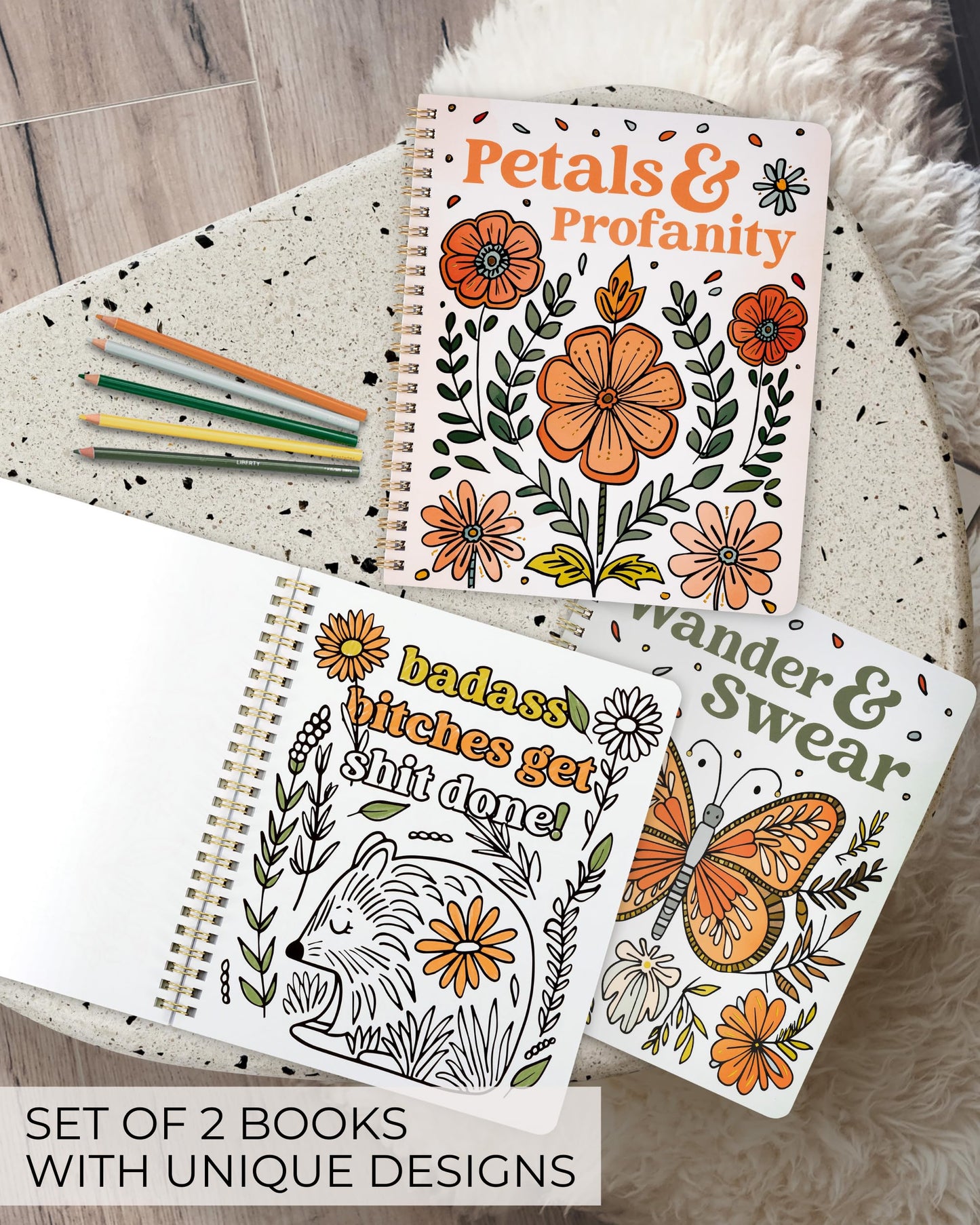Beautiful Coloring Book Set of 2 for Adult Relaxation - Funny Coloring Books with Floral Designs for a lot of Laughs - The Perfect Stress-Relieving Gift for Women