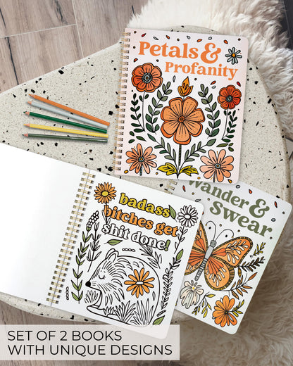 Beautiful Coloring Book Set of 2 for Adult Relaxation - Funny Coloring Books with Floral Designs for a lot of Laughs - The Perfect Stress-Relieving Gift for Women