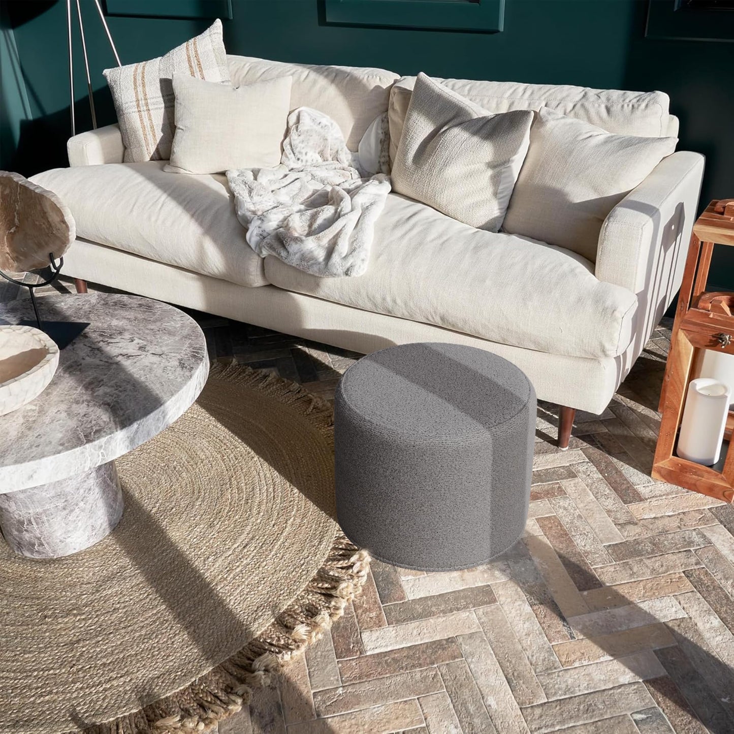 ZICOTO Beautiful Boucle Pouf Ottoman and Foot Rest - Elevate Your Living Room Decor with Lightweight Comfort and Charm - A Round Modern Foam Filled Foot Stool Perfect to Rest Your Feet