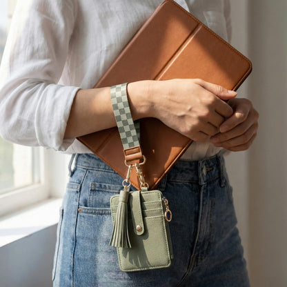 Stylish Wristlet Wallet for Women - Slim Design Credit Card Holder w/ Plenty of Storage incl. Clear ID Window & Zipper Pocket - Easy Carry RFID Blocking Keychain Wallet w/ Tassel, Lanyard & Gold Rings
