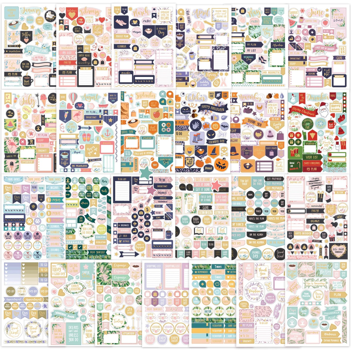 Aesthetic Greenery Planner Stickers for Fun Planning - 1100+ Stunning Gold Foil Monthly Designs - The Perfect Scrapbook Sticker Accessories to Enhance Your Daily Calendar and Planner Journaling