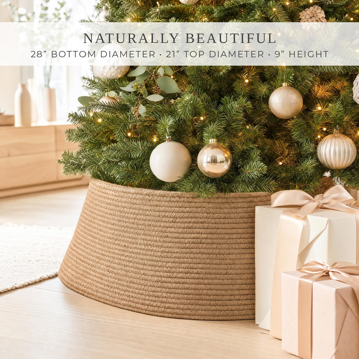 Beautiful Christmas Tree Collar - Modern 28" Jute Tree Ring
