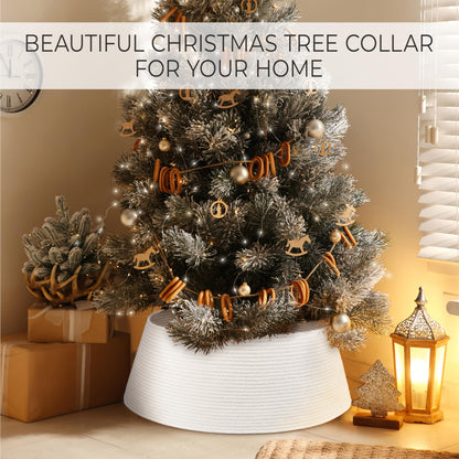 Beautiful Christmas Tree Collar - Modern 28" Cotton Rope Tree Ring - Easy to Set Up Christmas Skirt Enhances Your Holiday Home Decor