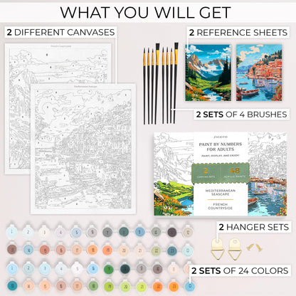 Beautiful Paint By Number Kit for Adults - Relaxing & Beginner-Friendly Painting Set with 2 Canvases, Premium Brushes & Vibrant Acrylic Colors - Perfect Crafts Gift for Women to Create Wall-Worthy Art