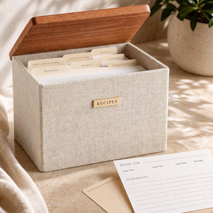 Beautiful Recipe Box with Wooden Lid - Incl. 50x 4x6" Recipe Cards and Matching Dividers to Easily Organize Up to 250 Recipes - A Sturdy Card Holder And Great Gift that Perfectly Fits into Any Kitchen