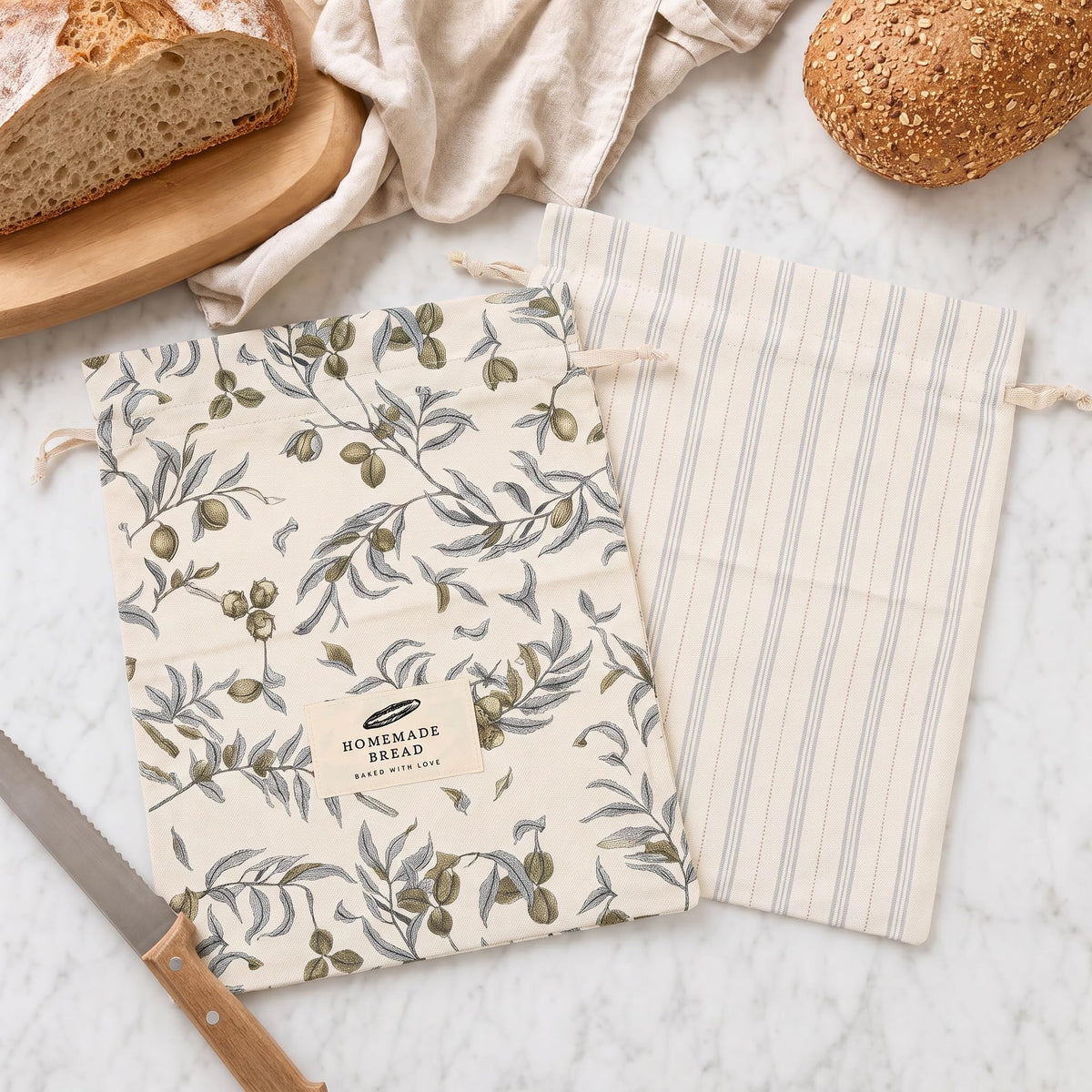 ZICOTO Charming Bread Bags for Homemade Bread - Set of 2 Beeswax-Lined Reusable Linen Bags That Keep Your Sourdough Fresh Naturally - A Thoughtful Bread Storage Gift for Bread Making Lovers
