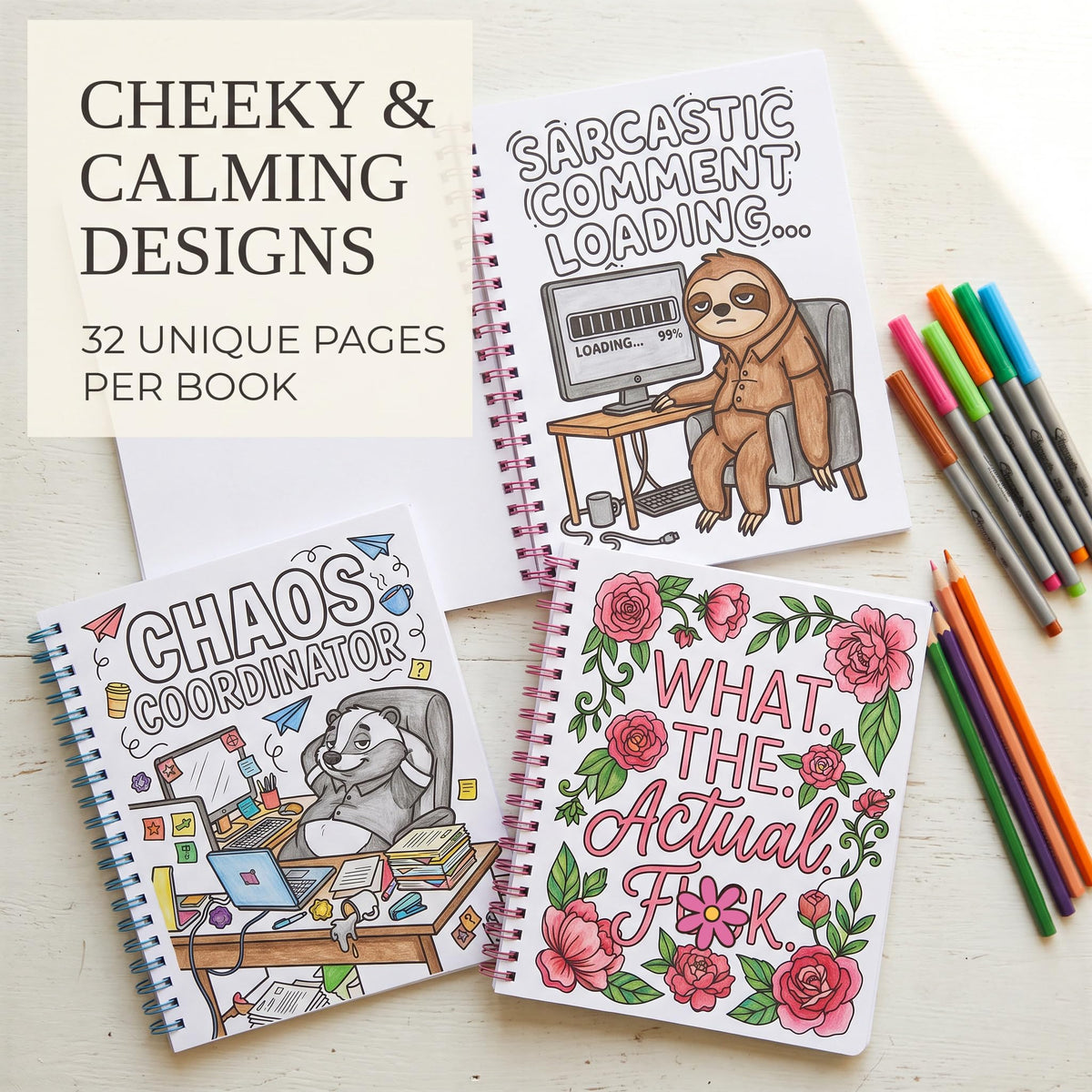 Beautiful Coloring Book Set of 2 for Adult Relaxation - Funny Designs
