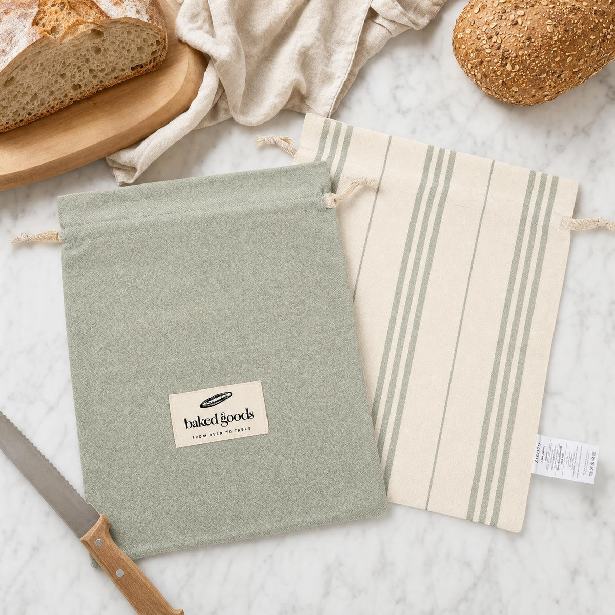 ZICOTO Charming Bread Bags for Homemade Bread - Set of 2 Beeswax-Lined Reusable Linen Bags That Keep Your Sourdough Fresh Naturally - A Thoughtful Bread Storage Gift for Bread Making Lovers
